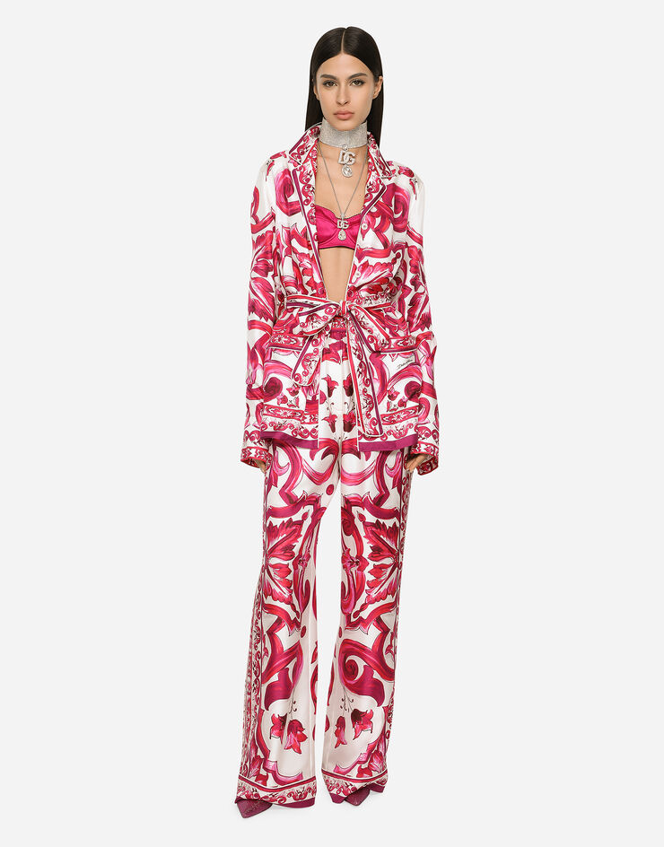 Dolce & Gabbana Pyjamabluse aus Twill Majolika-Print Mehrfarbig F5N53THI1BB