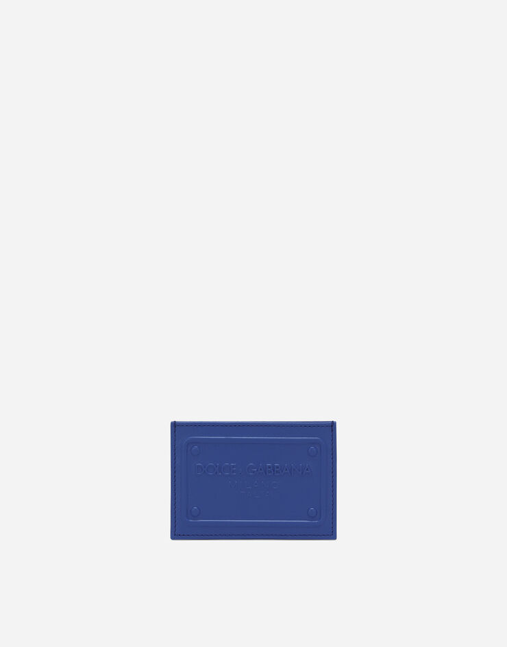 Dolce & Gabbana Tarjetero en piel de becerro con logotipo en relieve Bleu BP3239AG218