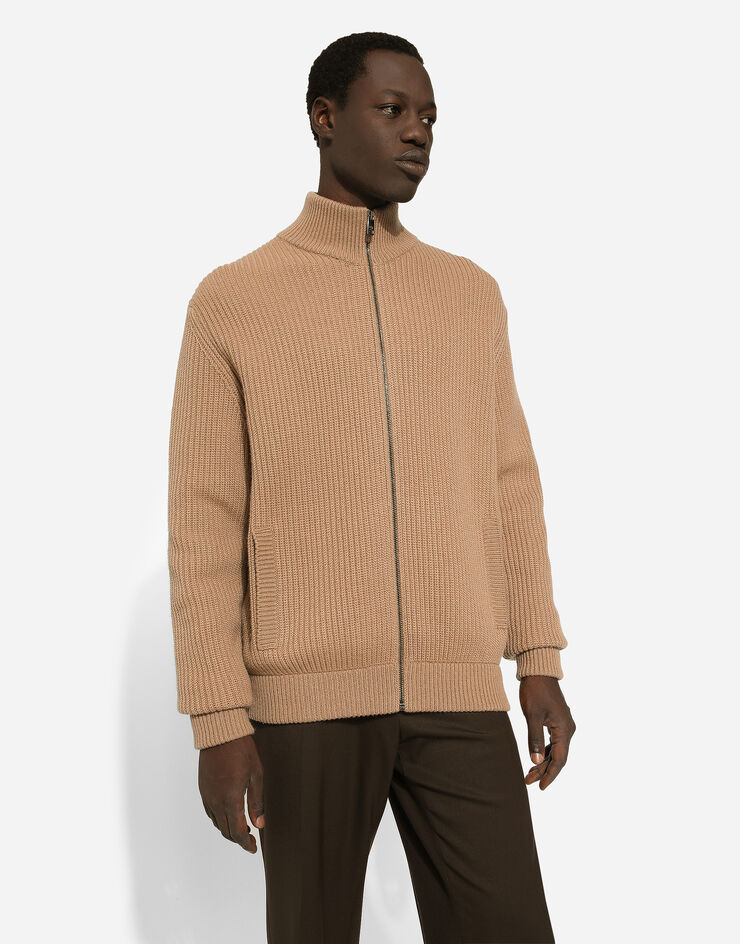 Dolce & Gabbana Zip-up cashmere sweatshirt with high neck Beige GXV15TJAWJ6