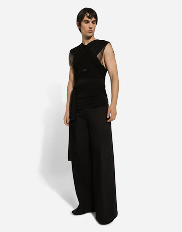 Dolce & Gabbana T-shirt in tulle stretch con drappeggio Nero G8RW5TG7M7Z