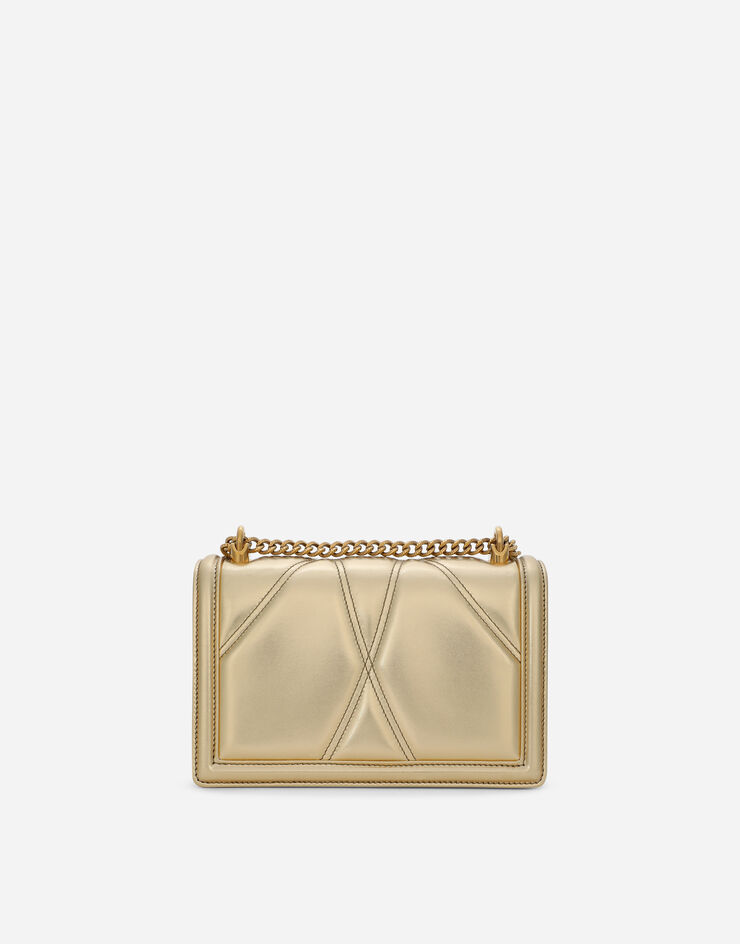 Dolce & Gabbana حقيبة ديفوشن متوسطة من جلد نابا مبطن ذهبي BB7158AD776