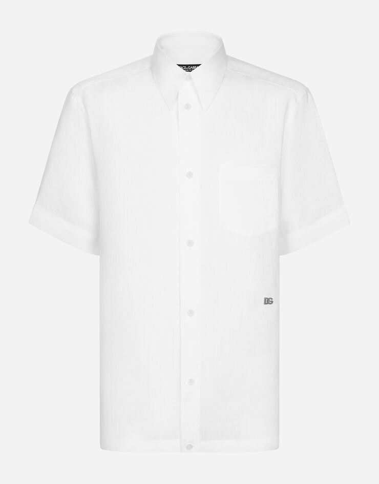 Dolce & Gabbana Linen Hawaiian shirt with DG hardware White G5KE1TFU4IK