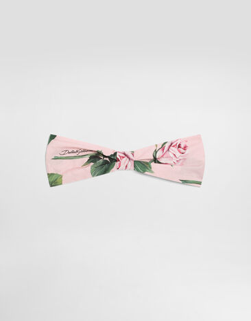 Dolce & Gabbana Poplin headband with rose print Multicolor LNJAE7II7HT