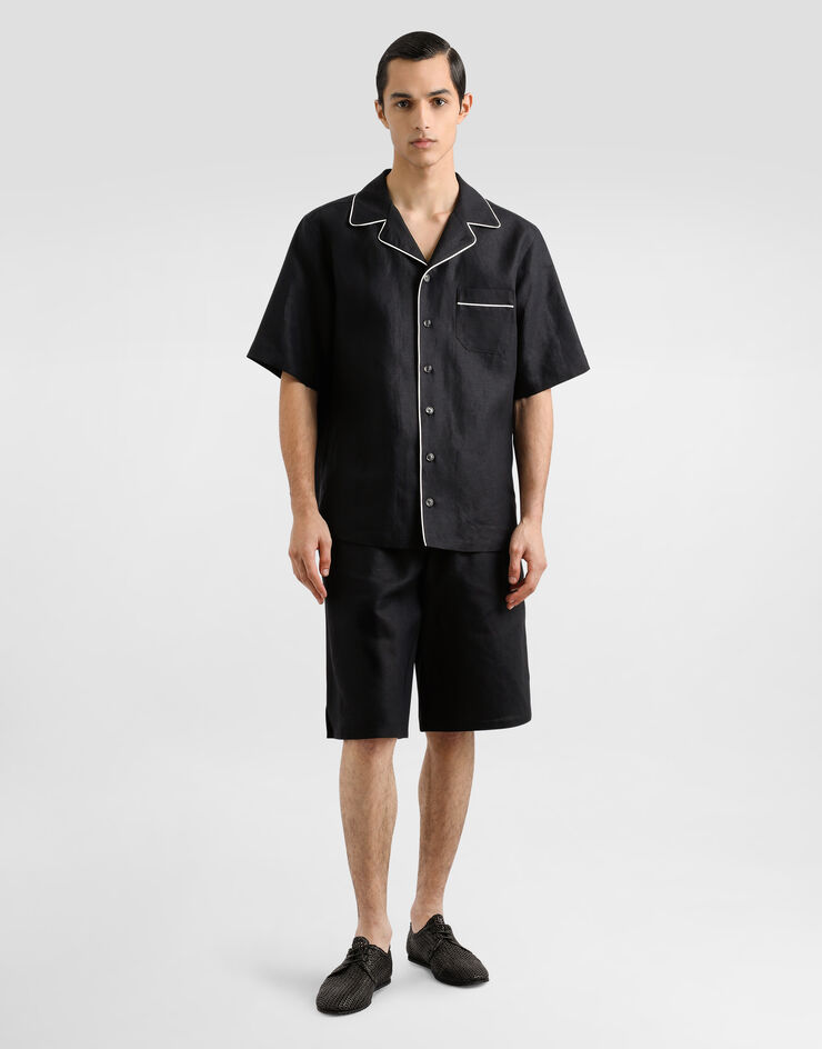 Dolce & Gabbana قميص هاواي من نسيج كتان أسود G5NF5TFU4MC