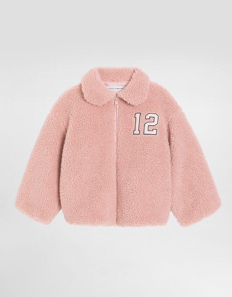 Dolce & Gabbana Faux fur jacket with patch Pink L5JBR5FUP9T