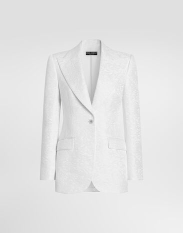 Dolce & Gabbana Chaqueta Turlington en brocado con botonadura simple White F29UCTHJMR4