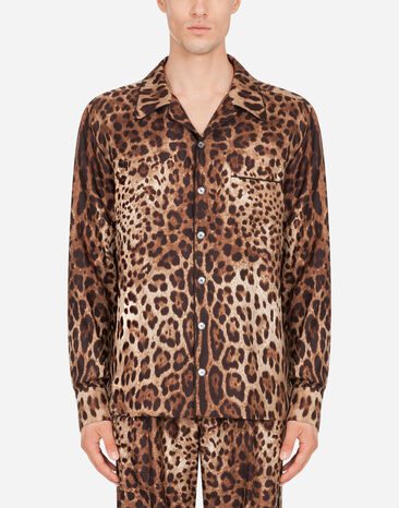 Dolce & Gabbana Silk pyjama shirt with leopard print Multicolor G5GY4TIS1B7