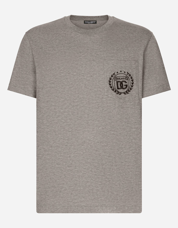 Dolce&Gabbana Cotton T-shirt with DG Milano logo embroidery Grey G8RA2ZG7J6F