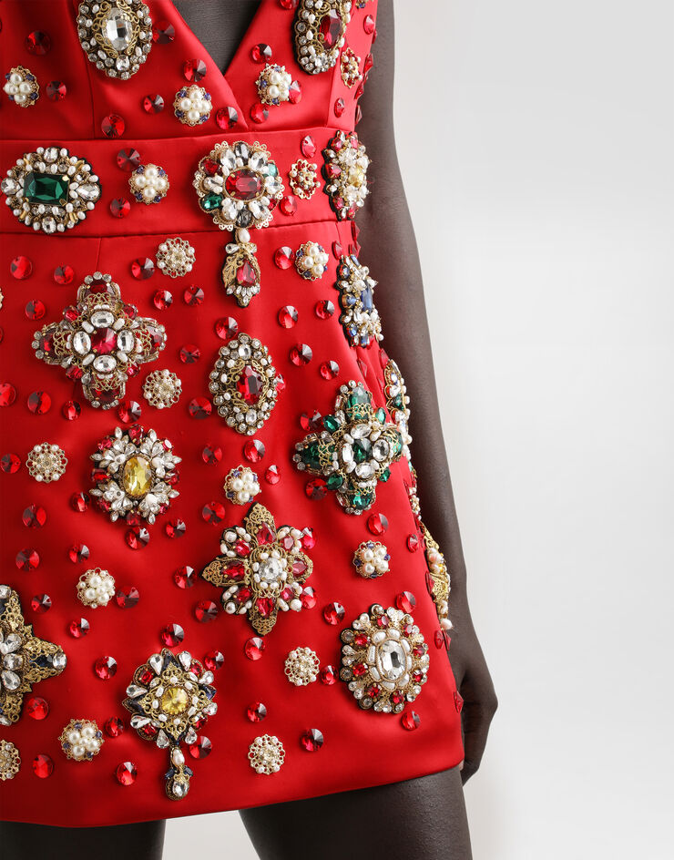 Dolce & Gabbana Satin dress with embroidery Multicolor F60FLZGDDI4