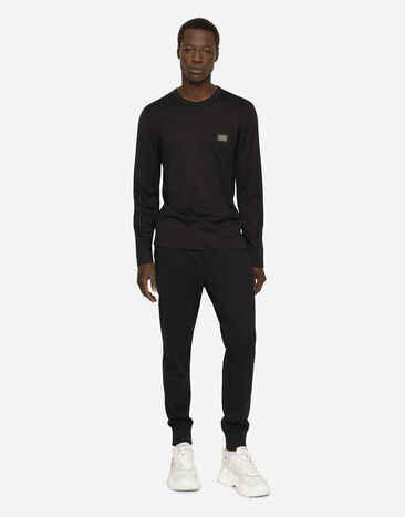Dolce&Gabbana Jersey jogging pants with branded tag Blue GVXQHTG7F2G