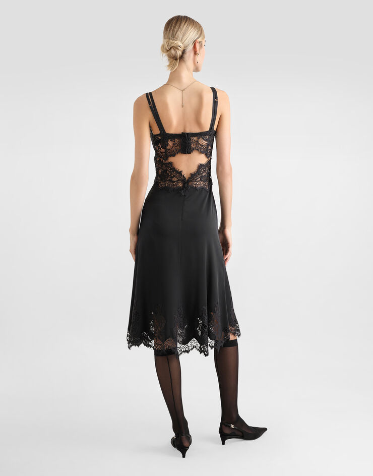 Dolce & Gabbana Lace and charmeuse calf-length slip dress Black F6JTATFUABF