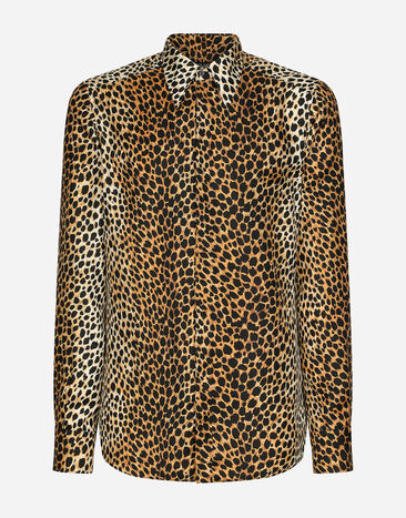 Dolce & Gabbana Silk twill Martini-fit shirt with ocelot print Multicolor G5JL8TIS1NF