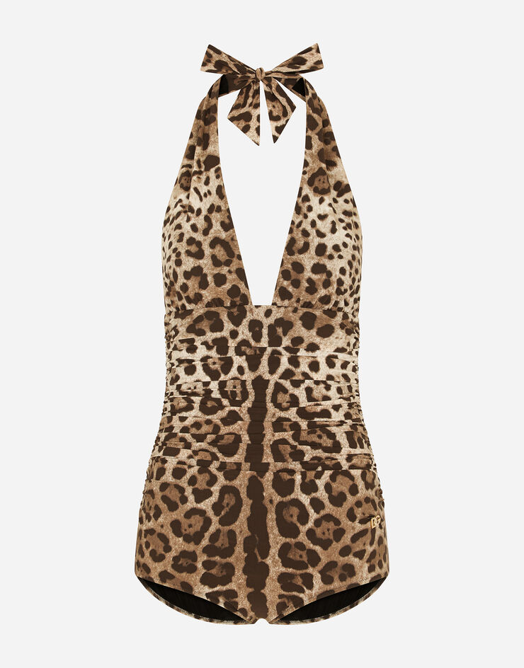 Leopardprint onepiece swimsuit with plunging neckline in ANIMAL PRINT Dolce&Gabbana®