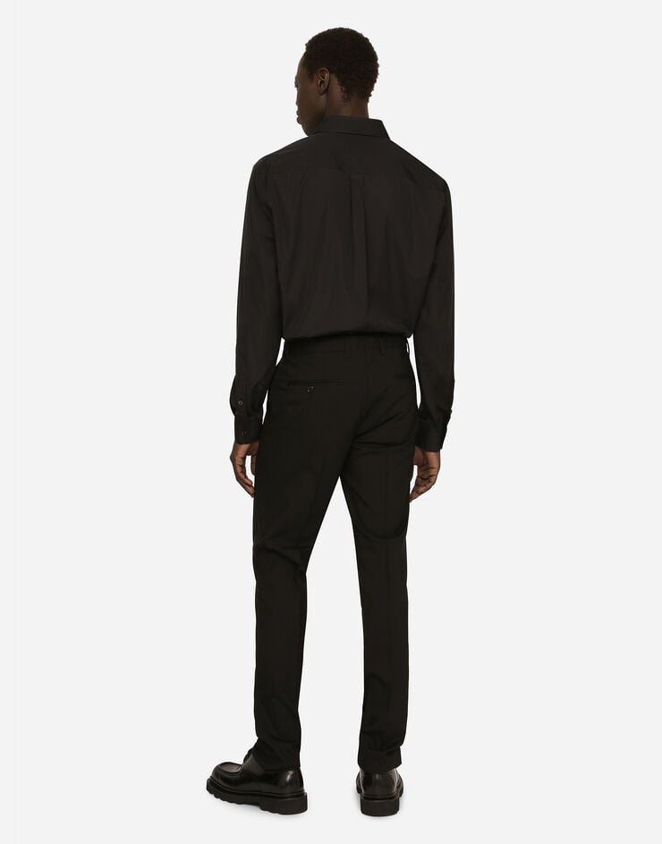 Dolce & Gabbana Cotton Martini-fit shirt with branded tag Black G5JG4TFU5U8