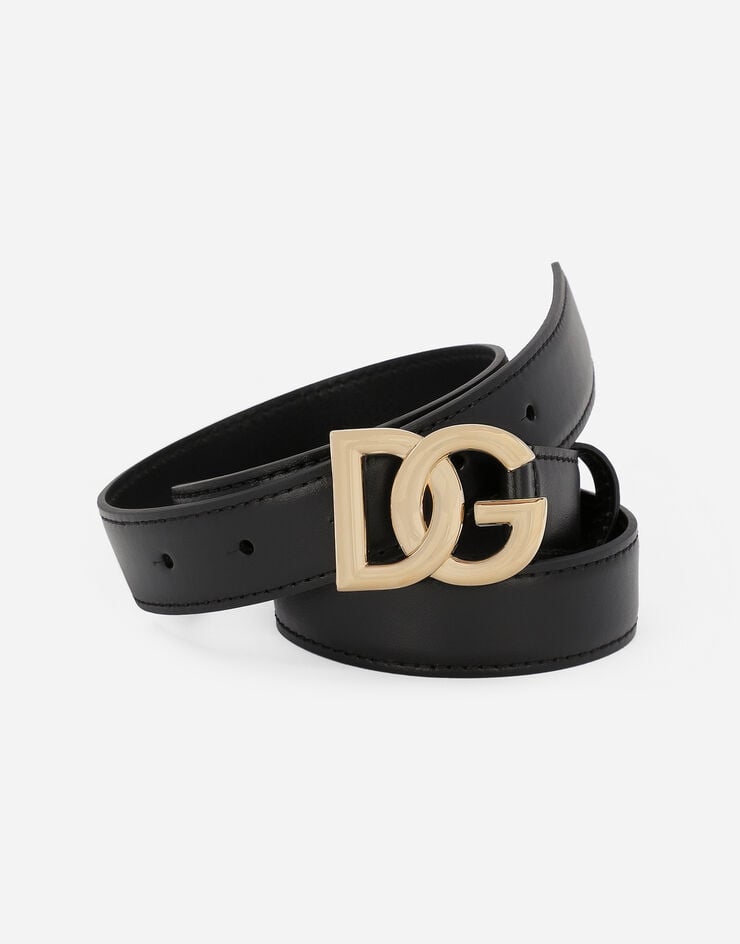 Dolce & Gabbana Calfskin belt with DG logo Black BE1447AW576