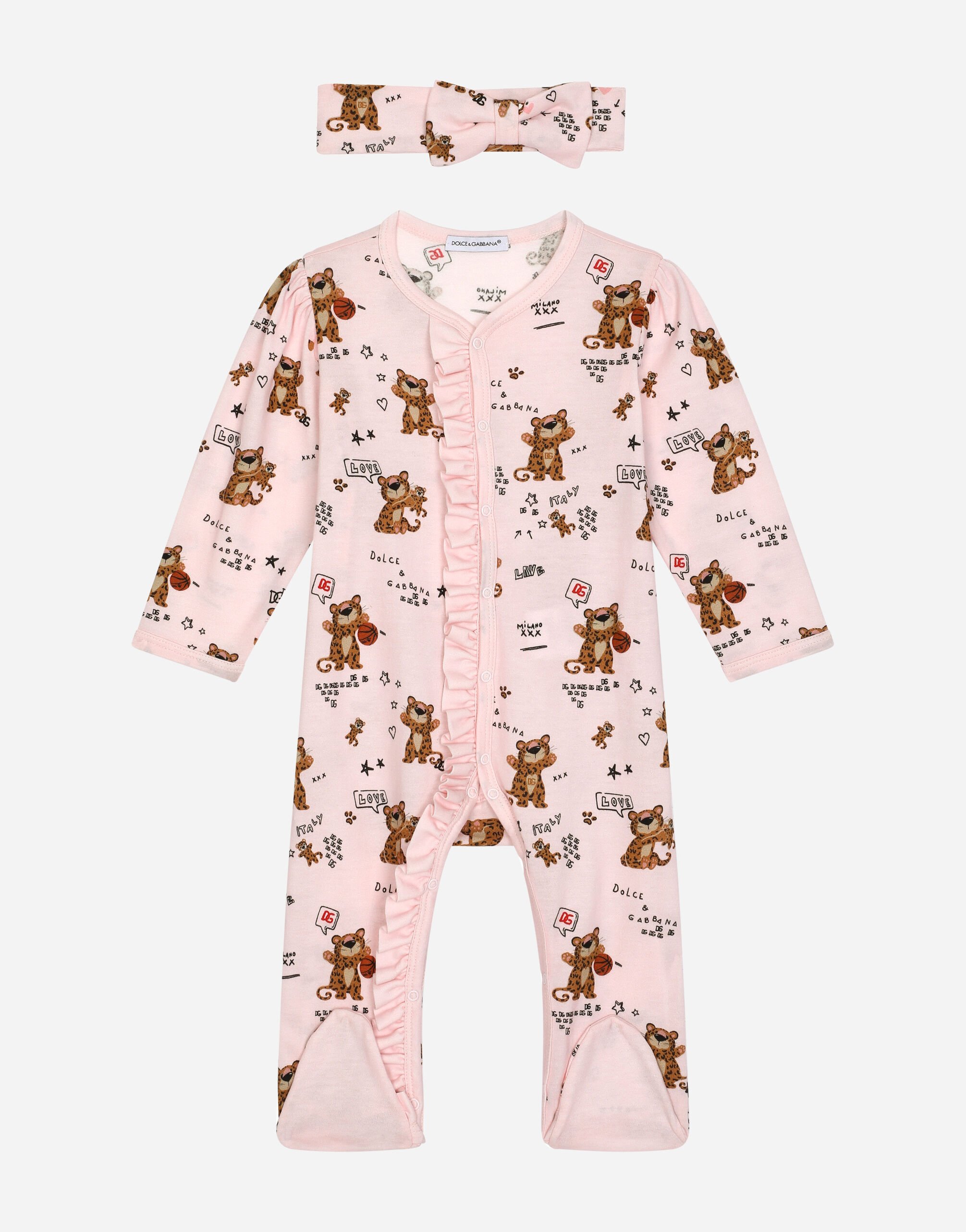 Dolce & Gabbana 2-piece gift set in baby leopard-print jersey Multicolor L2JDZ1G7J7N
