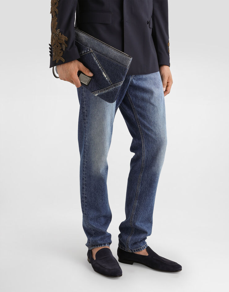 Dolce & Gabbana Denim patchwork necessaire Blue BP3294AY768