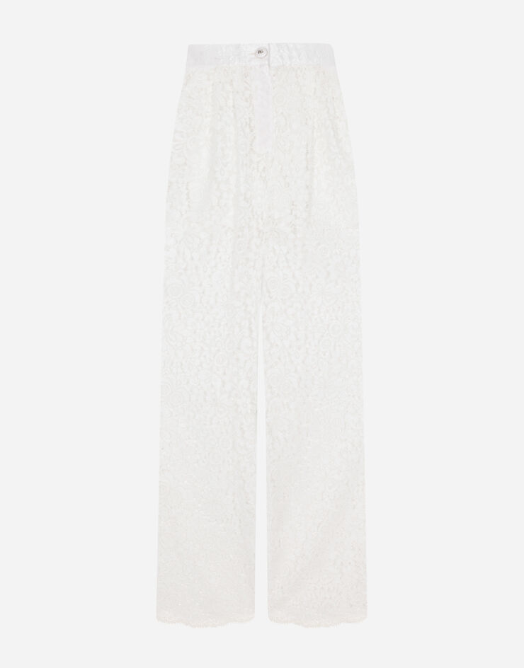 Dolce & Gabbana سروال من دانتيل كوردونيتو جرسي برسمة زهور أبيض FTC1YTFLM55