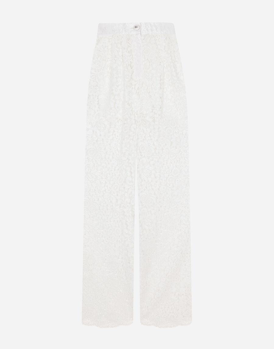Flared floral cordonetto lace pants