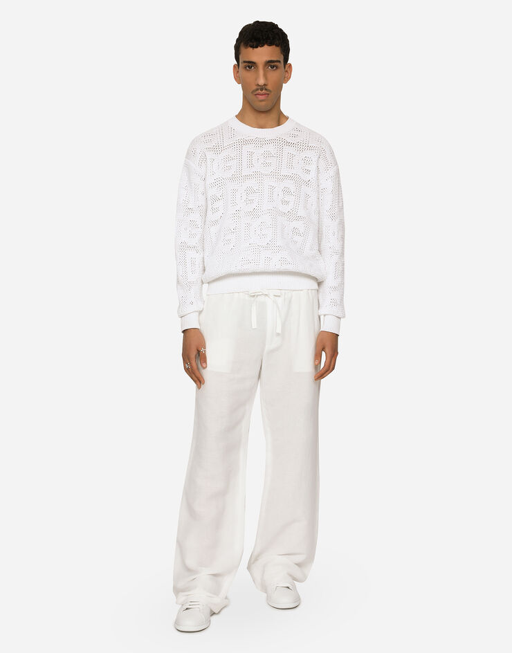 Dolce & Gabbana Cotton jacquard sweater with all-over jacquard DG White GXQ47TJBCAD