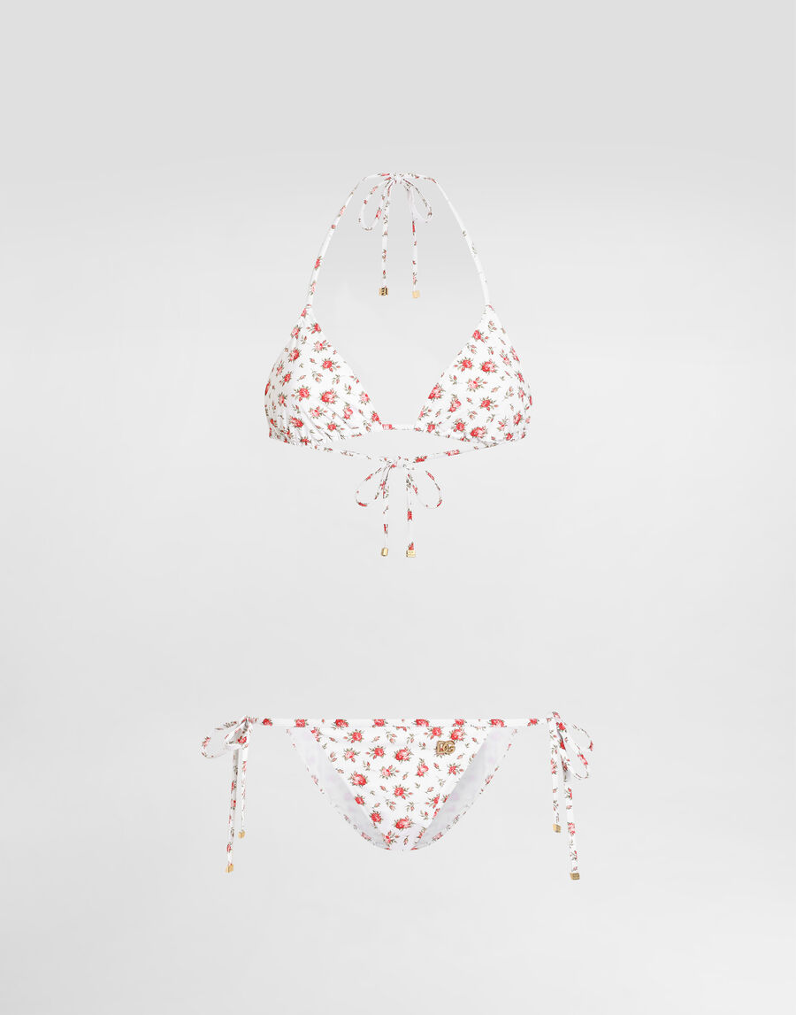 Small rose-print triangle bikini
