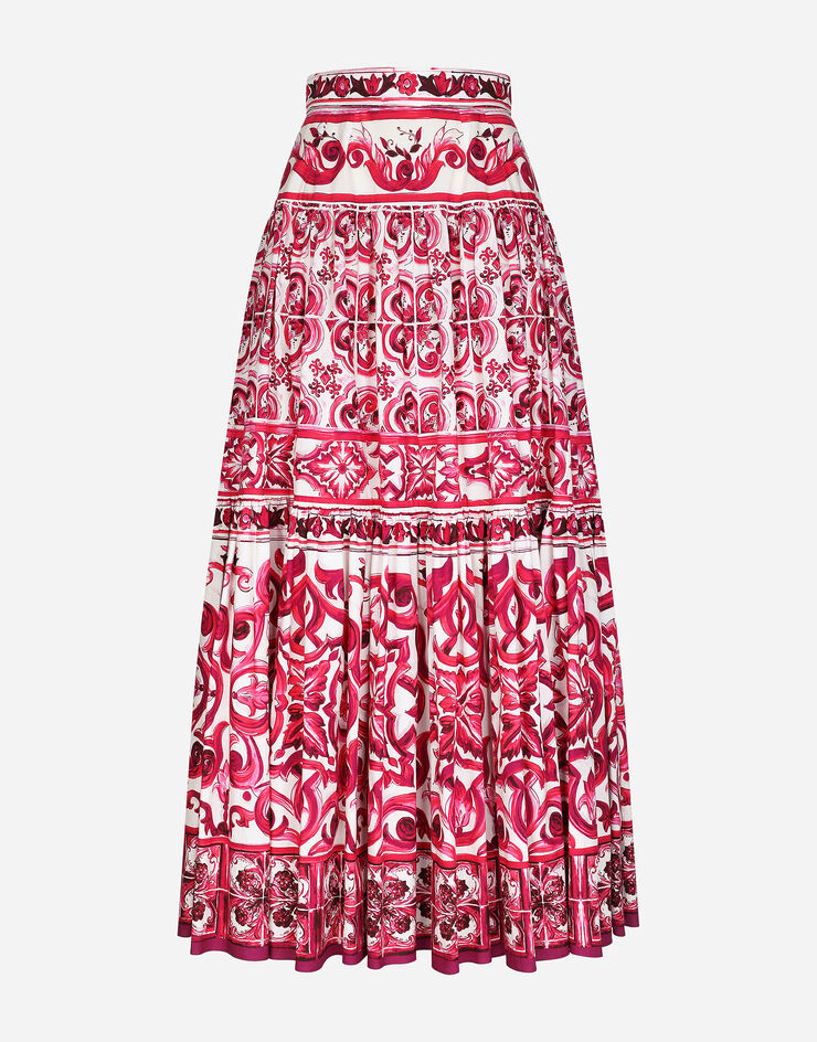 Dolce & Gabbana Long Majolica-print poplin skirt Multicolor F4CELTHH5BD