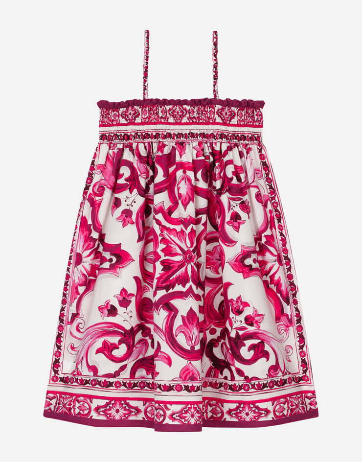 Dolce & Gabbana Trägerkleid aus Popeline Majolika-Print Mehrfarbig L53DM9G7J6K