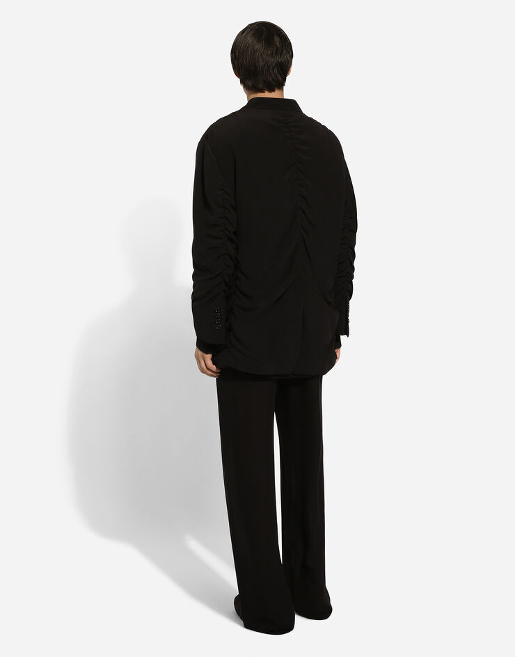 Dolce & Gabbana Einreihige Jacke mit Raffung aus Seide Black G2TP3TFU1ZC