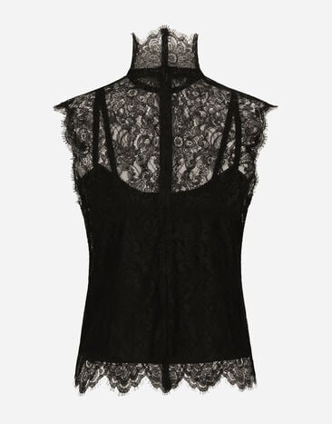 Dolce&Gabbana توب دانتيل شانتيل بلا أكمام أسود F79BRTHLM9K