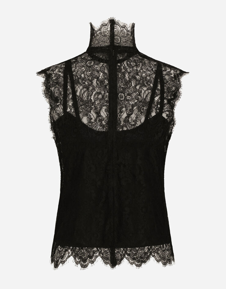 Dolce&Gabbana Top sans manches en dentelle de Chantilly Noir F79BRTHLM9K