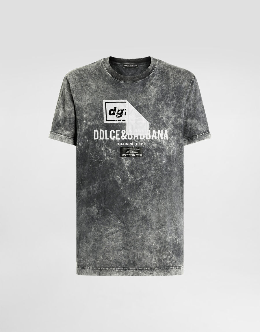 Marble-effect cotton t-shirt with print