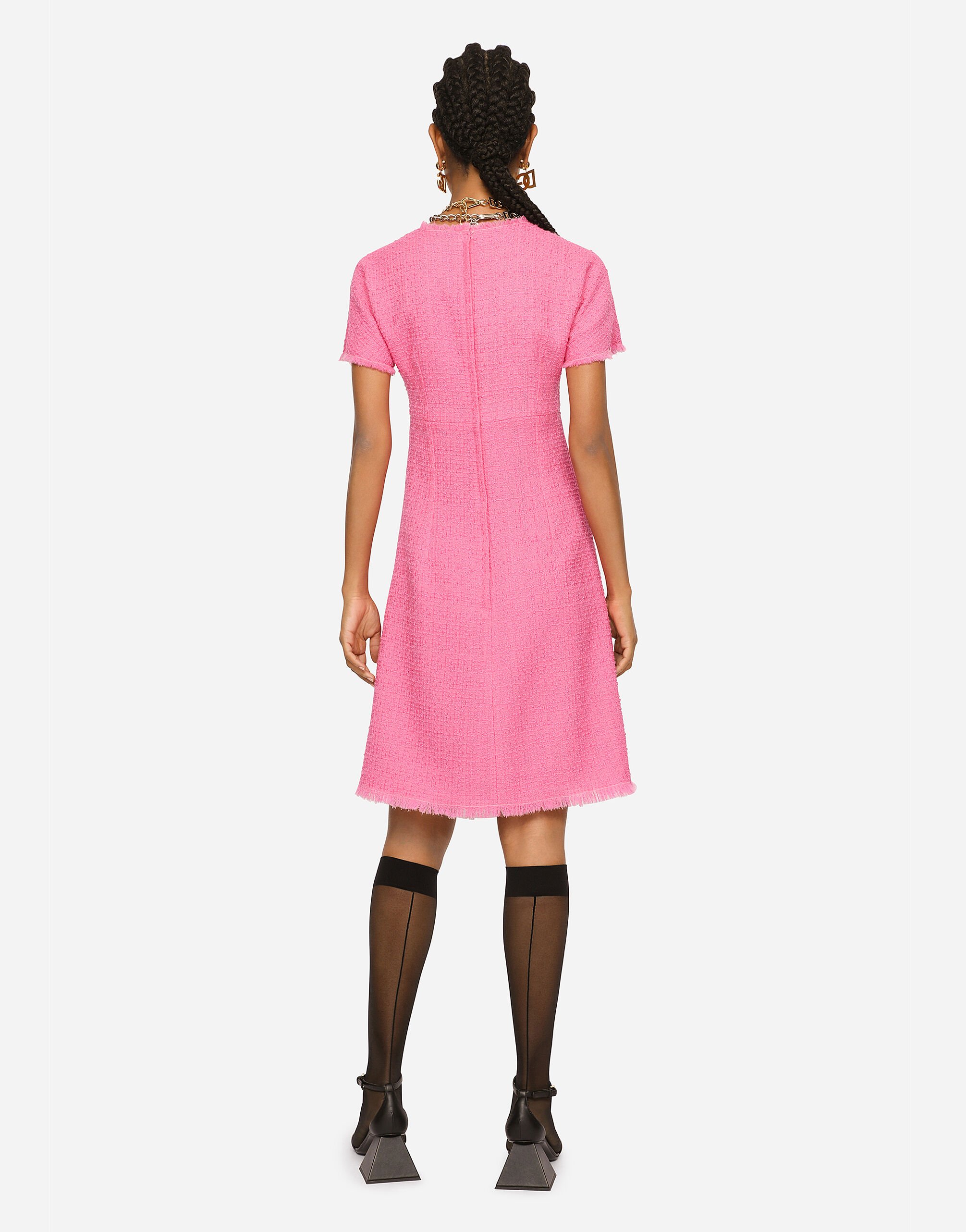 Raschel tweed calf length dress with DG logo in Pink for