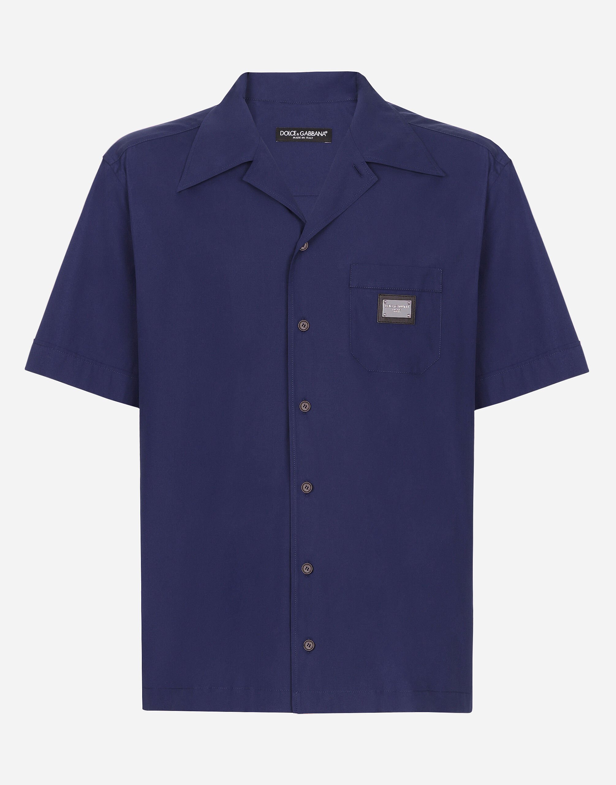 Dolce&Gabbana Camisa Hawaii de algodón con placa con logotipo Bleu G9ZY5LHULR0