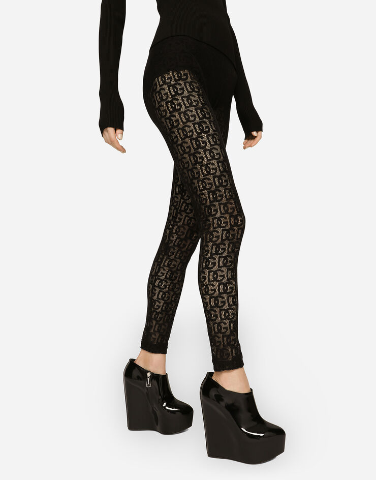 Jacquard tulle leggings with branded elastic in Black for