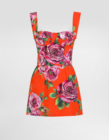 Dolce & Gabbana Long cotton corset top with rose print Print F7AO6THS5TI