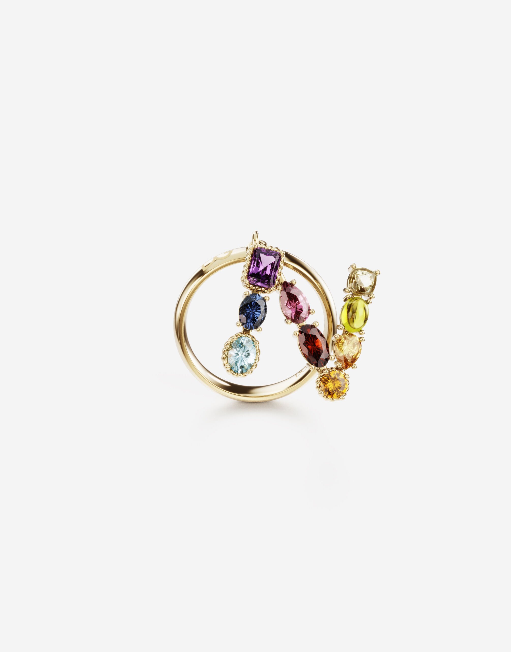 Dolce & Gabbana Rainbow alphabet N ring in yellow gold with multicolor fine gems Gold WRMR1GWMIXU