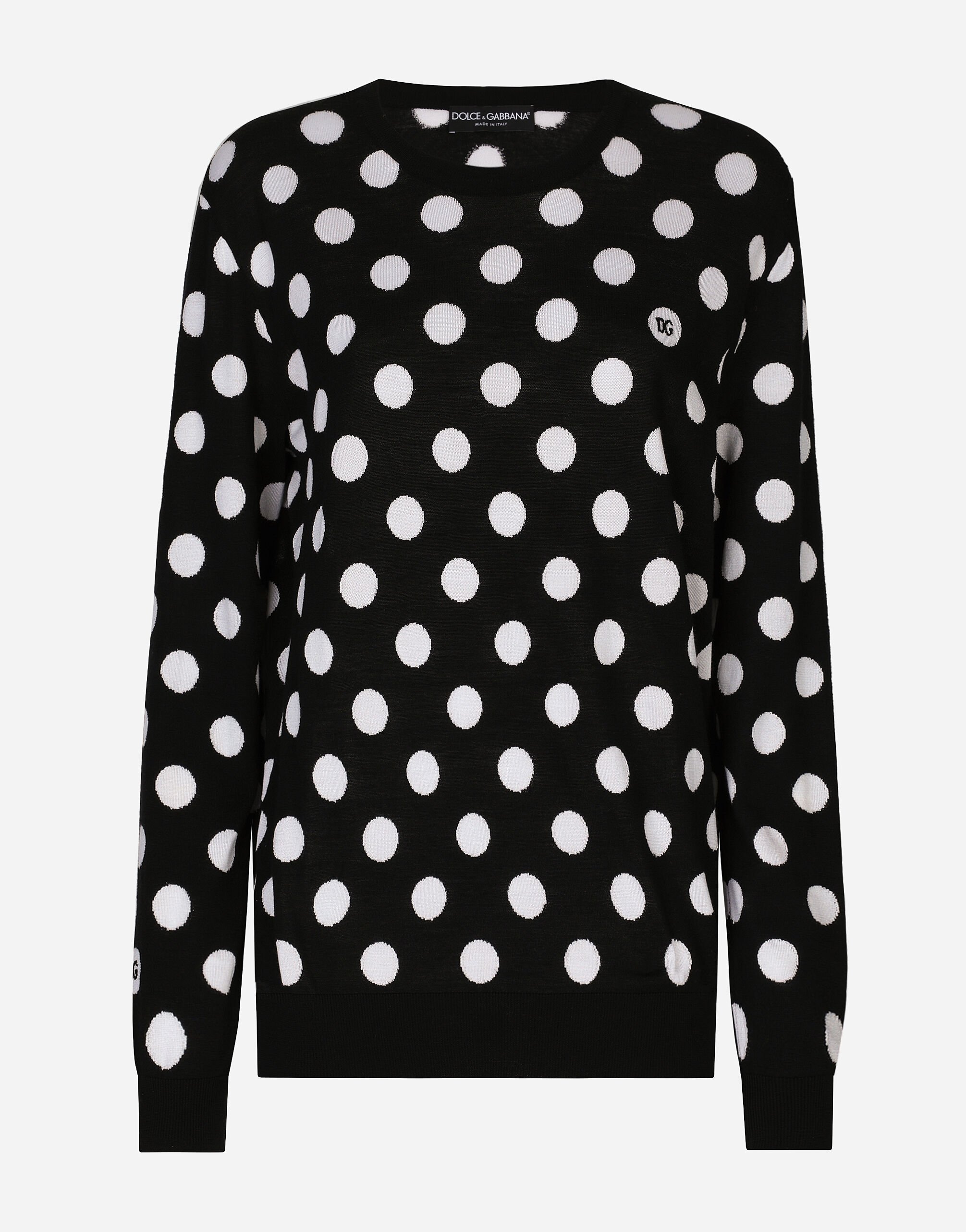 Dolce & Gabbana Intarsien-Pullover gepunktet aus Wolle und Seide Drucken FXX06TJCVYK