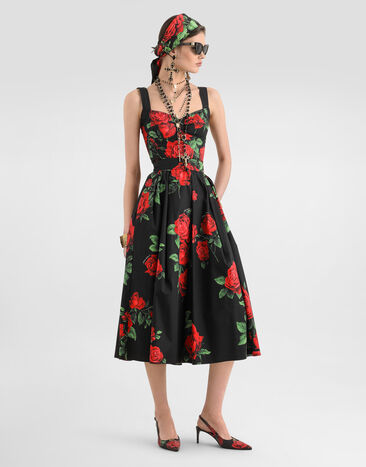 Dolce & Gabbana Rose-print poplin pleated skirt Multicolor F4CULTHS5VL