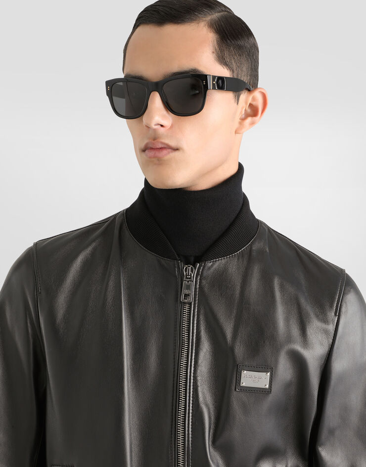 Dolce&Gabbana Lederjacke mit Logoplakette Schwarz G9ZY5LHULR0