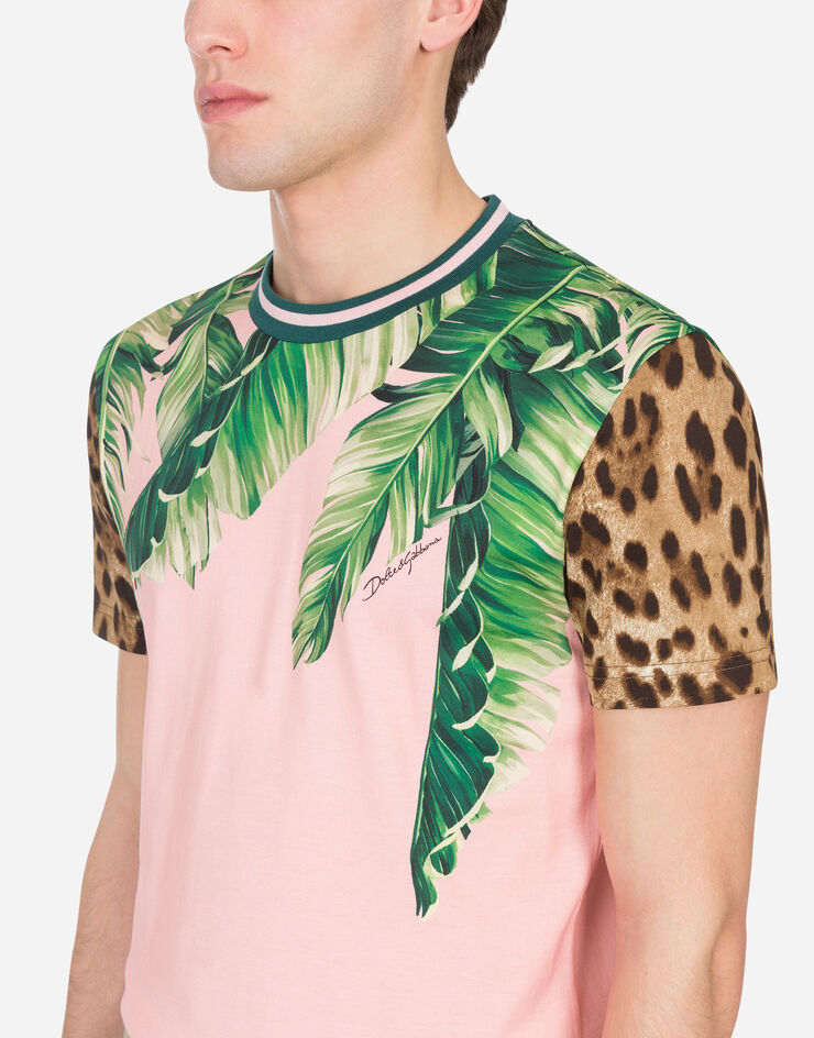 Dolce & Gabbana COTTON T-SHIRT IN BANANA LEAF PRINT PINK G8KD0TFI7VE