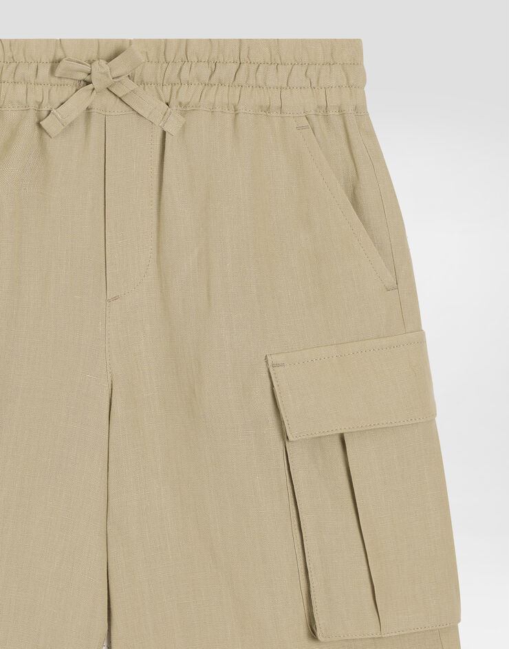 Dolce & Gabbana Cargobermudas aus Leinen mit DG-Logostickerei Beige L43Q78G7O9A