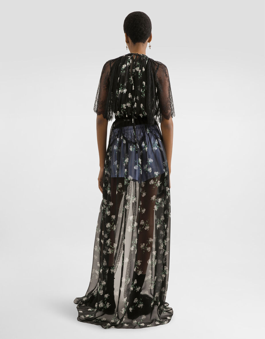 Violets-print chiffon robe dress in Multicolor for Women | Dolce ...