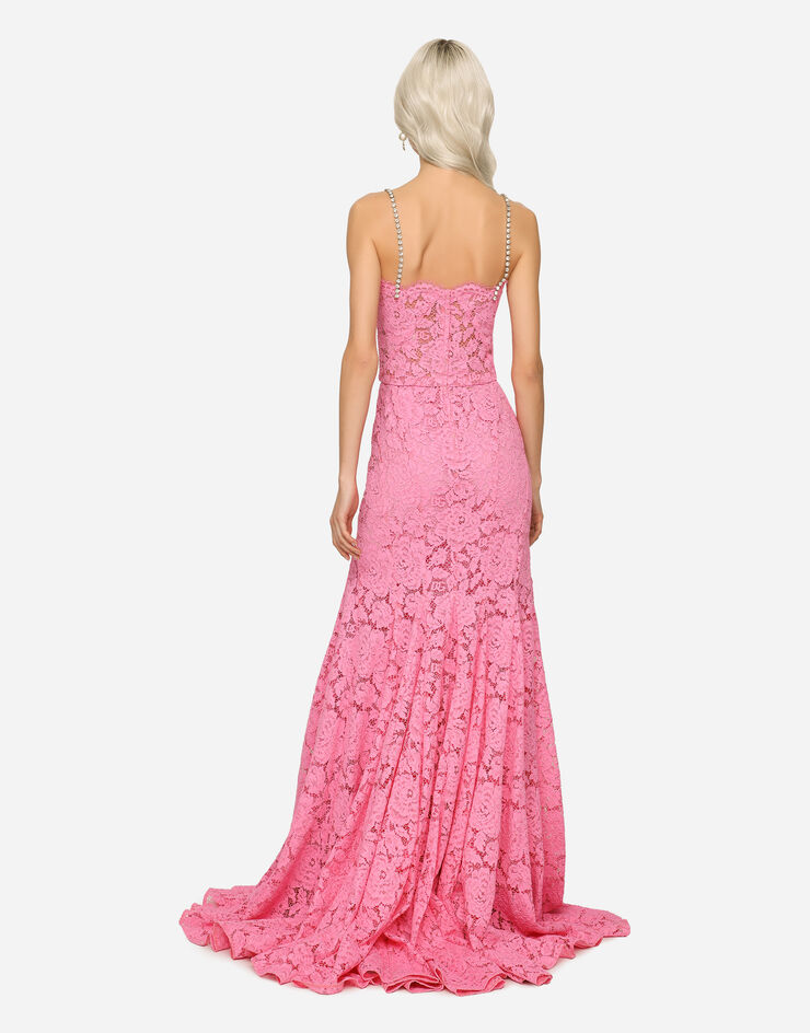Dolce & Gabbana Long branded stretch lace dress Pink F6AVKZFLRE1
