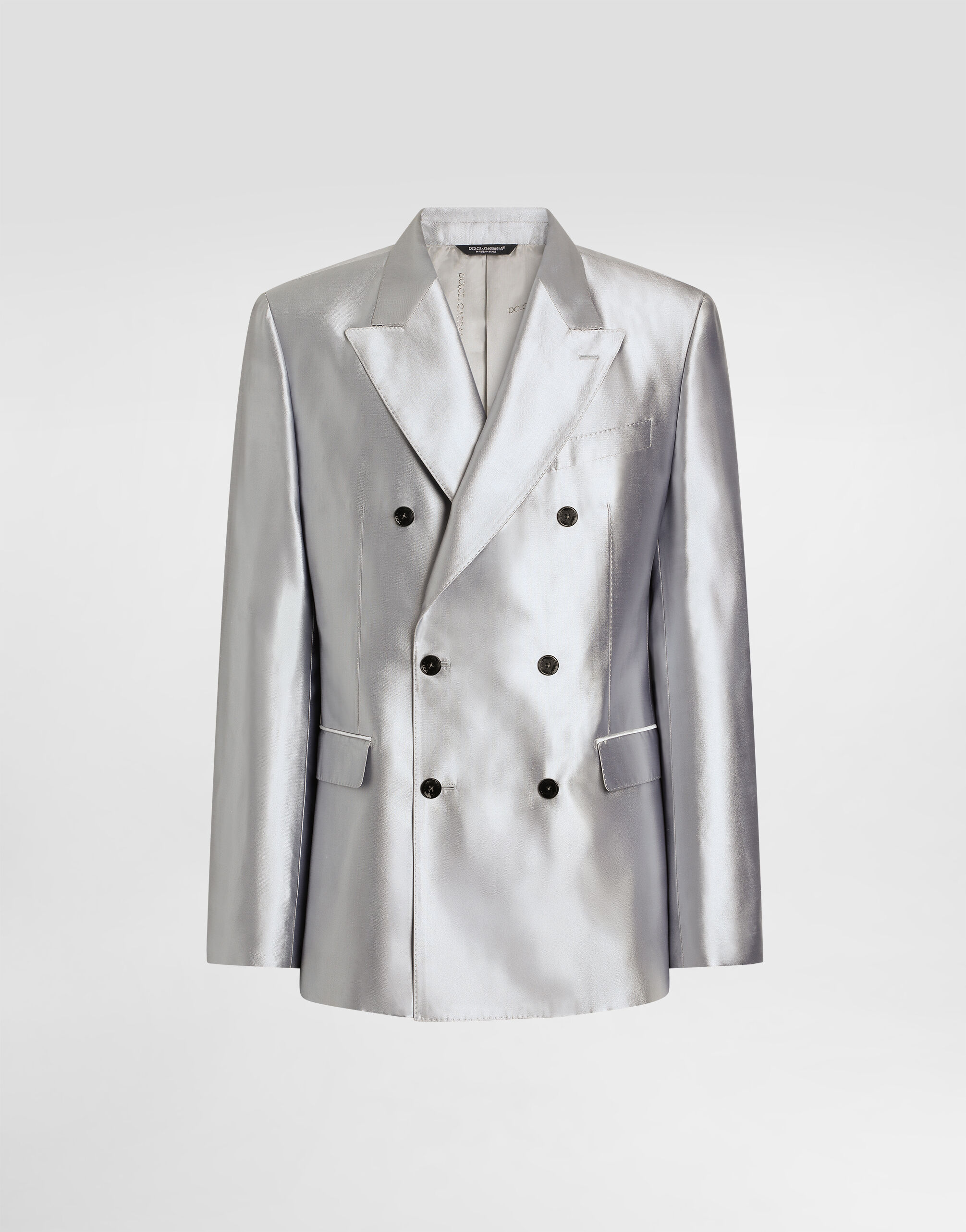 Sicilia light double-breasted silk shantung jacket in Grey for Men