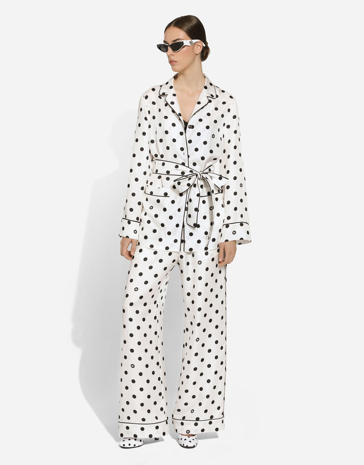 Dolce & Gabbana Langarm-Pyjamabluse aus Seide mit Punkteprint Drucken F5I89TIS1VI