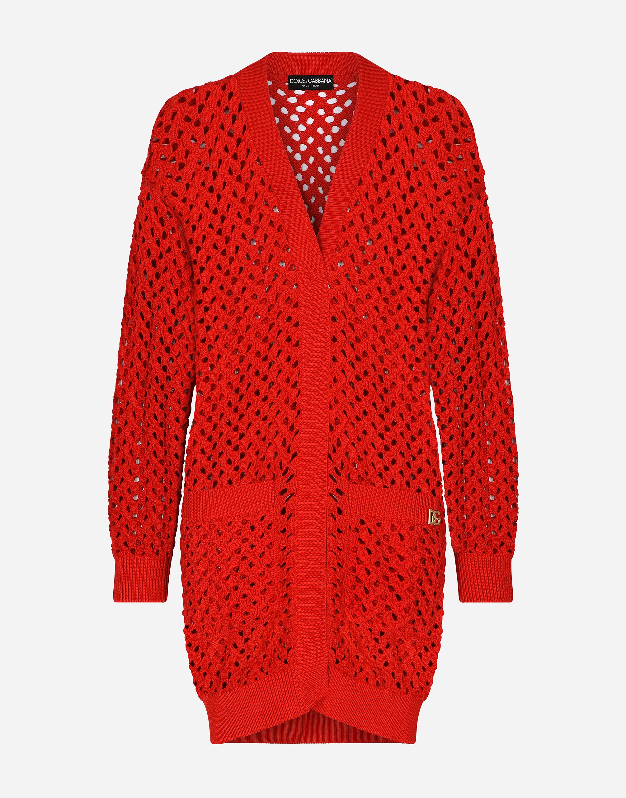Dolce&Gabbana Long crochet cardigan Red F79BUTFURHM