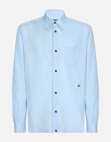Dolce & Gabbana Linen Hawaiian shirt with DG hardware Azure G5KJ0TGG866