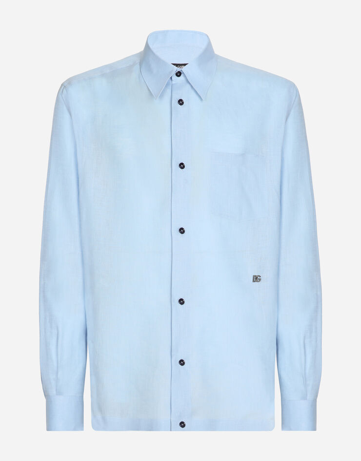 Dolce & Gabbana Linen Hawaiian shirt with DG hardware Azure G5KJ0TGG866