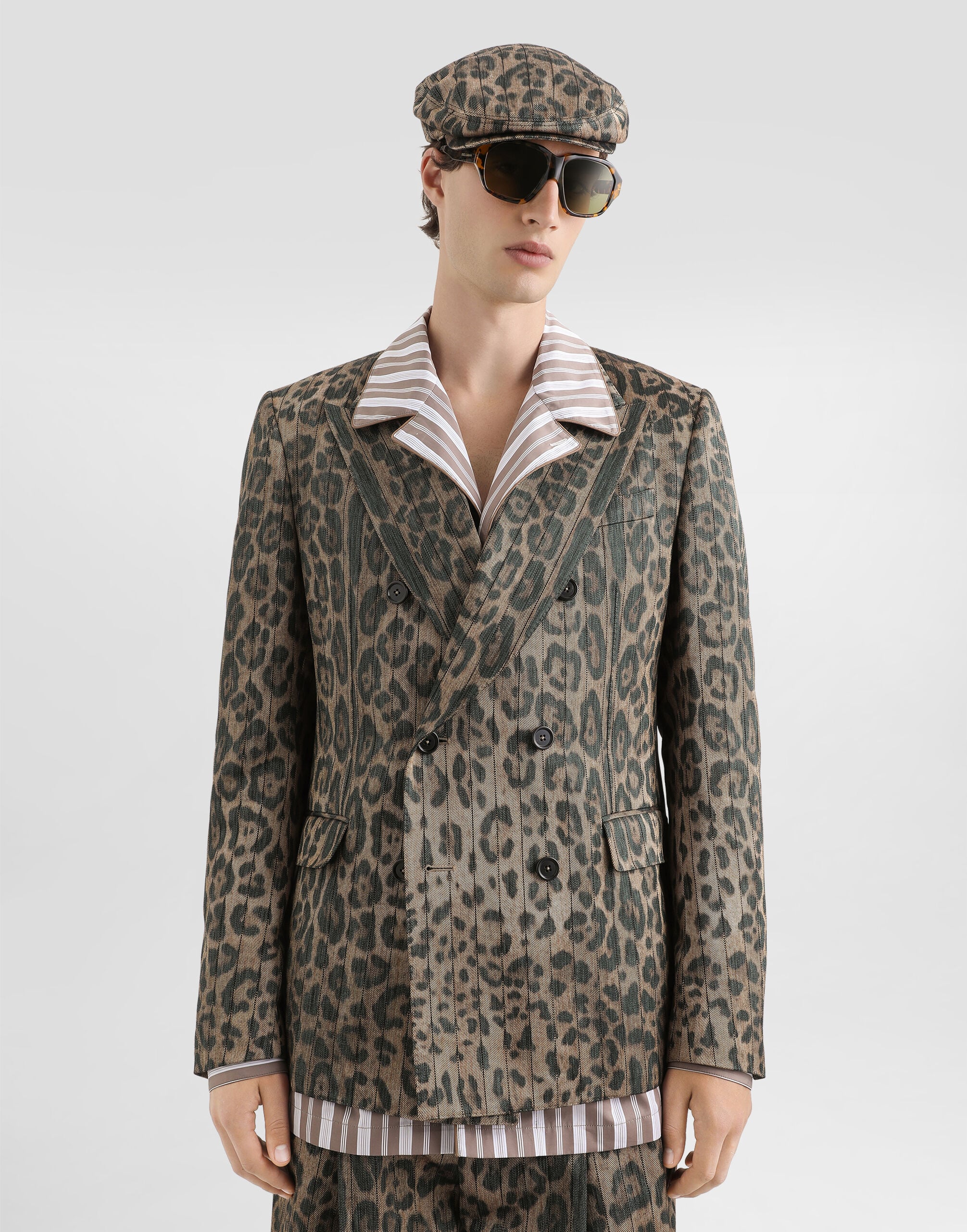 Leopard-print jacquard double-breasted jacket in Print for Men