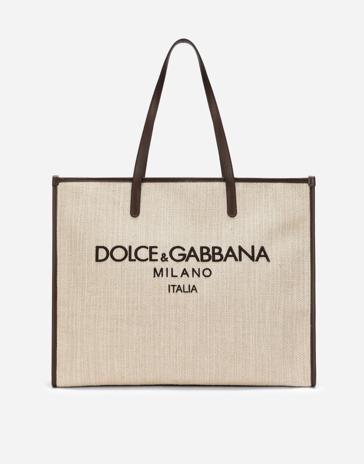 Dolce & Gabbana Großer Shopper aus strukturiertem Canvas Beige BM2274AN233